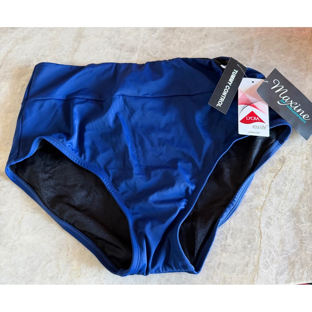 NWT Maxine of Hollywood Navy Blue Tummy Control High Waist Bikini Bottoms Sz 12